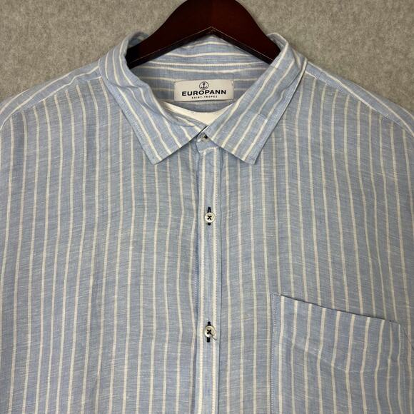 Europann Shirt Men's Size 6 3XL Striped 100% Linen Short Sleeve Button Up Casual - Picture 2 of 8